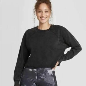 JoyLab Black Cropped Acid Wash Sweatshirt